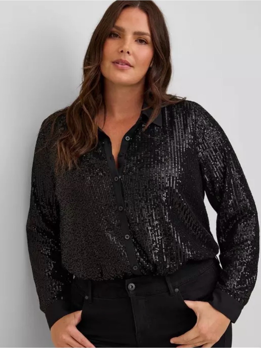 torrid Madison Black Sequin Button-Down Blouse Cocktail Top Sz 6X